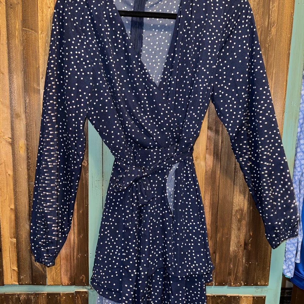 Amazon Women's Long Sleeve Navy Polka Dot Dress